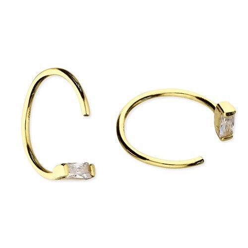 ALINA- Sparkly earrings, baguette earrings, huggie earrings, CZ, crystal , gold huggie hoops , dainty hoops , silver hoops , gift