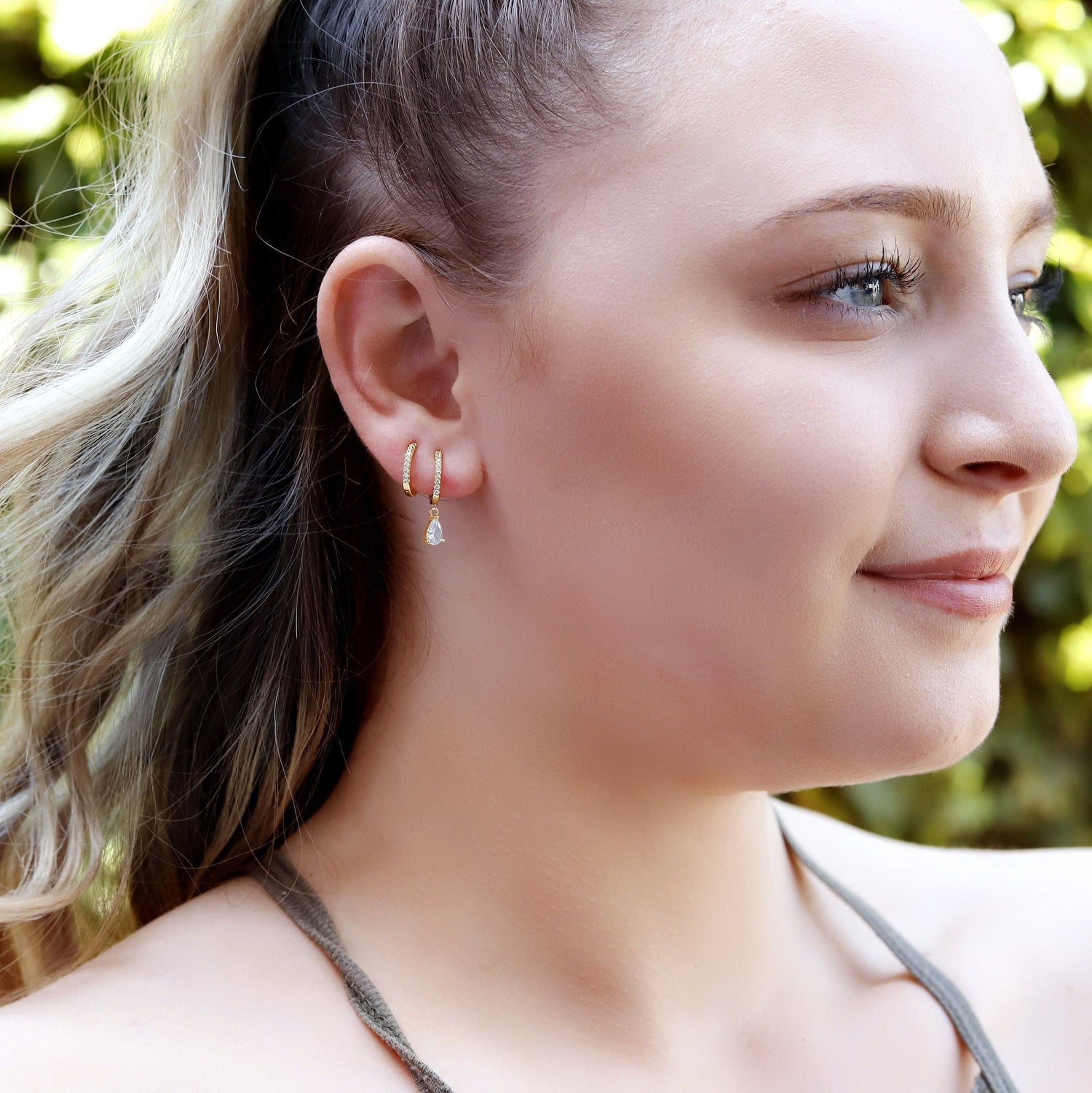 CATHY-Tiny Huggie Hoop Earrings,CZ Huggie Hoop Earrings,Dainty CZ Hoop Earrings,Dainty Tiny Huggies,18K Gold Plated Hoops,Sterling Silver Huggies