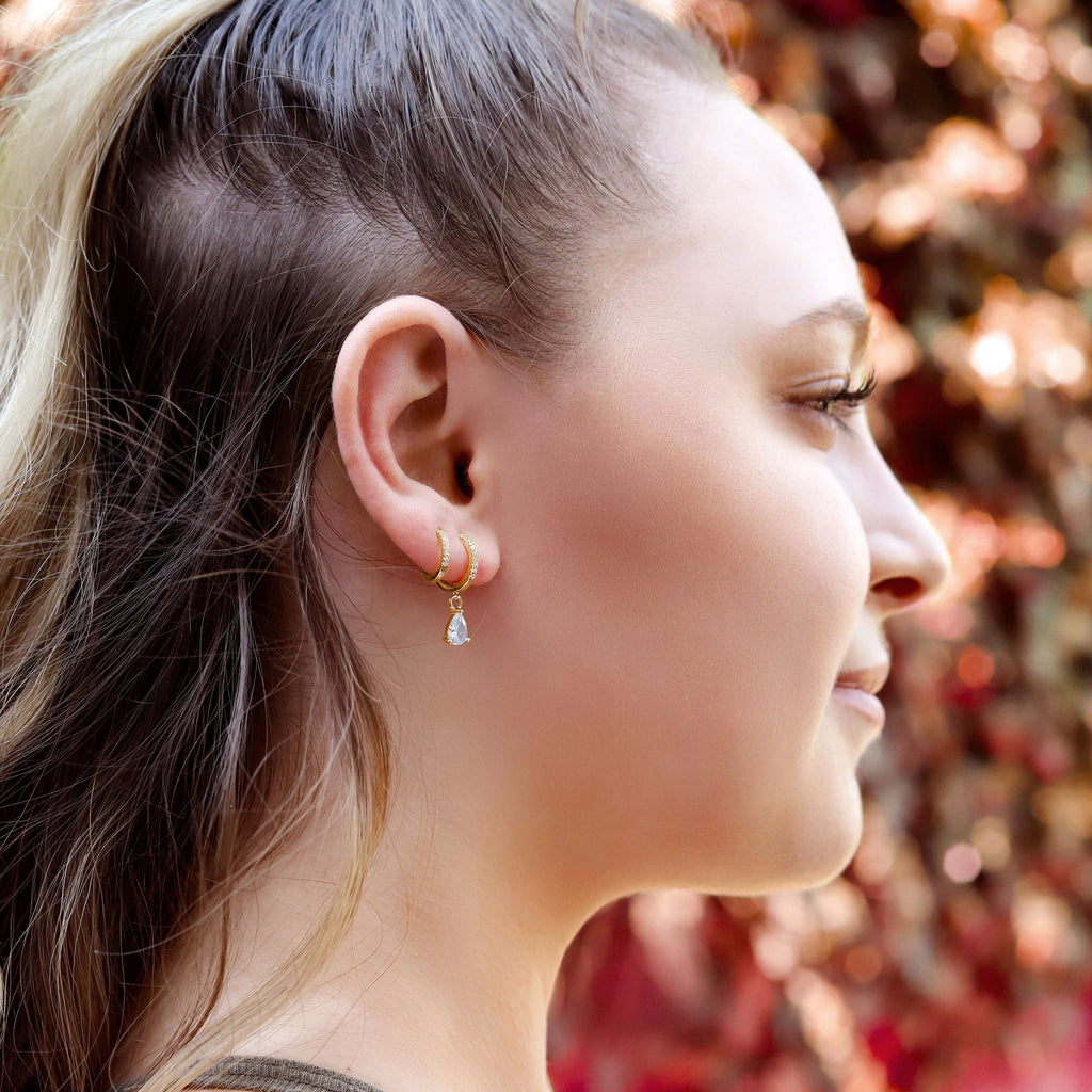 CATHY-Tiny Huggie Hoop Earrings,CZ Huggie Hoop Earrings,Dainty CZ Hoop Earrings,Dainty Tiny Huggies,18K Gold Plated Hoops,Sterling Silver Huggies