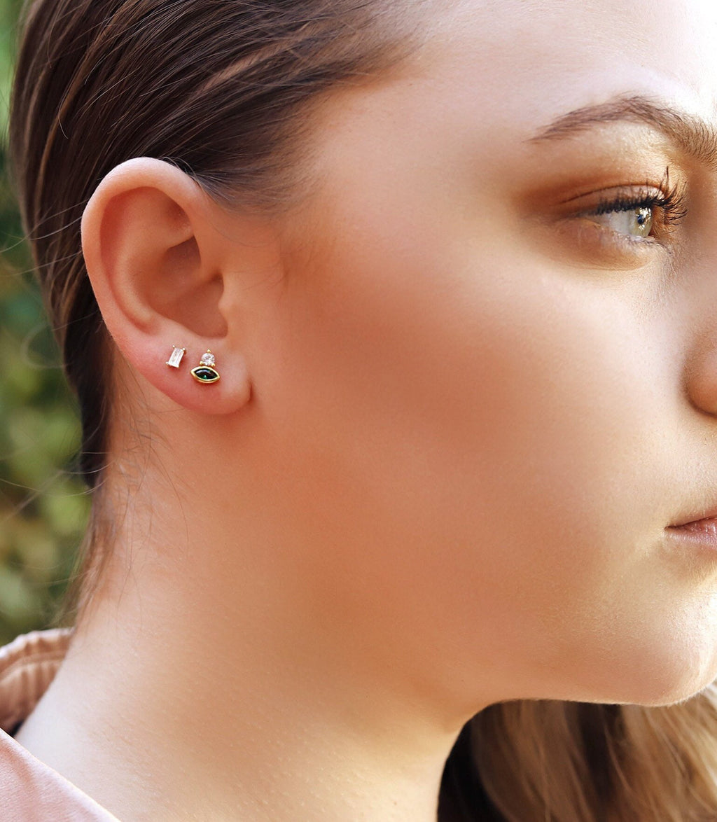 Heather - Tiny Stud Earrings - Minimalist Earrings Stud- CZ Diamond Studs - Eye CZ Tiny Earrings - Earrings for Multiple Piercings
