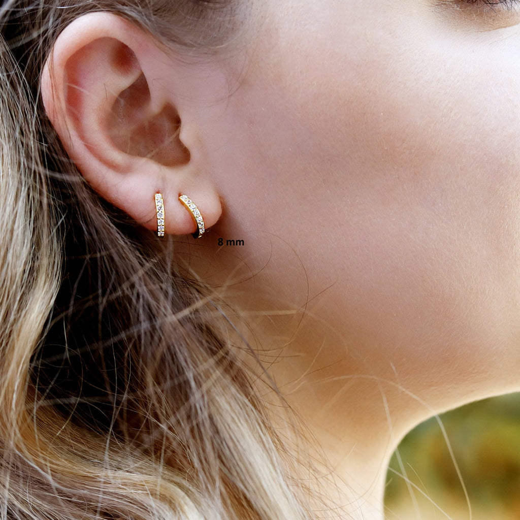 Huggie Hoop Earrings • gold conch hoop • cartilage hoop • hoop earrings • silver pave ring hoop • tragus hoop • small helix hoop