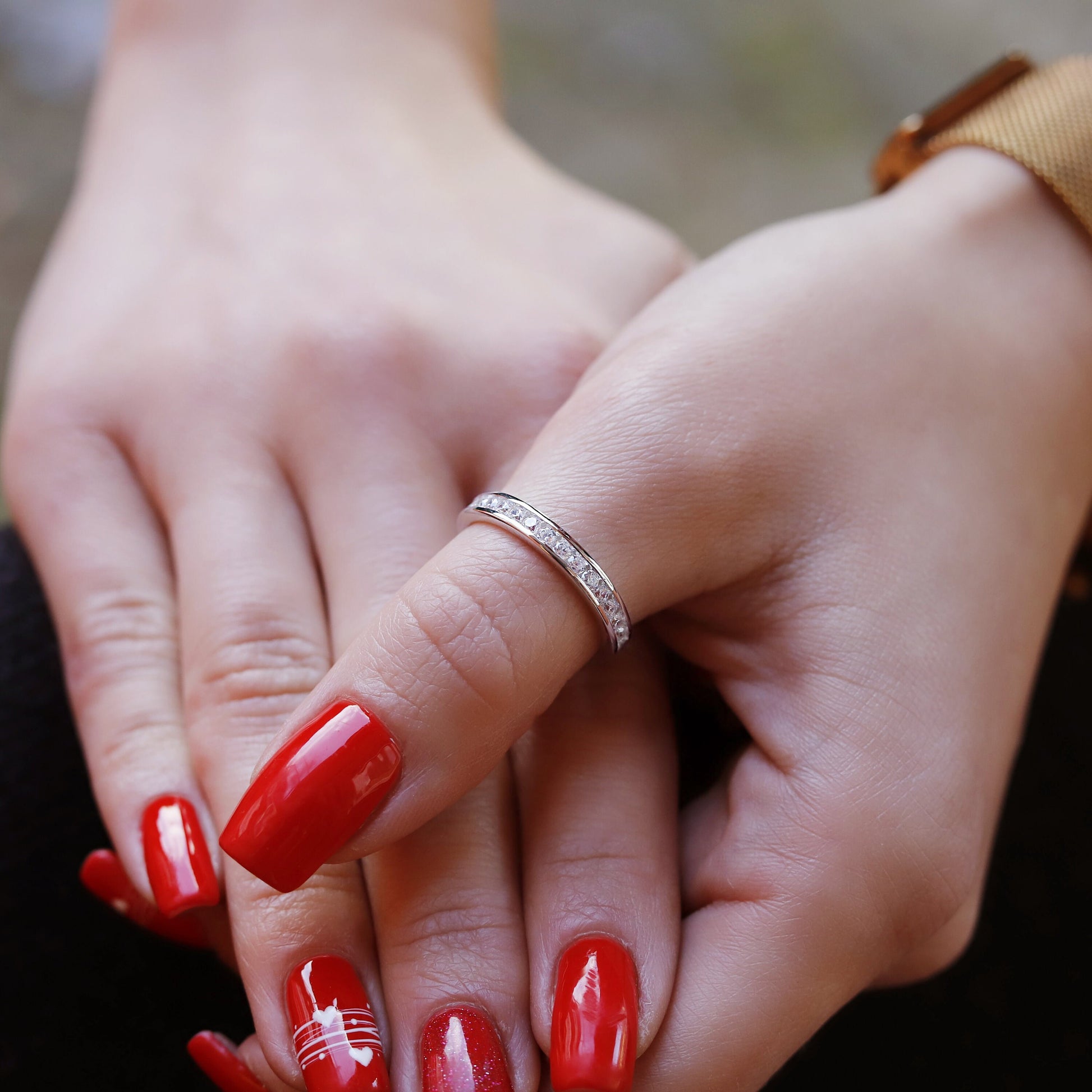 Claire - Full Round CZ Stone Ring - Engagement Eternity Matching Band - Wedding Band - Anniversary Ring - Valentine's Day Gift