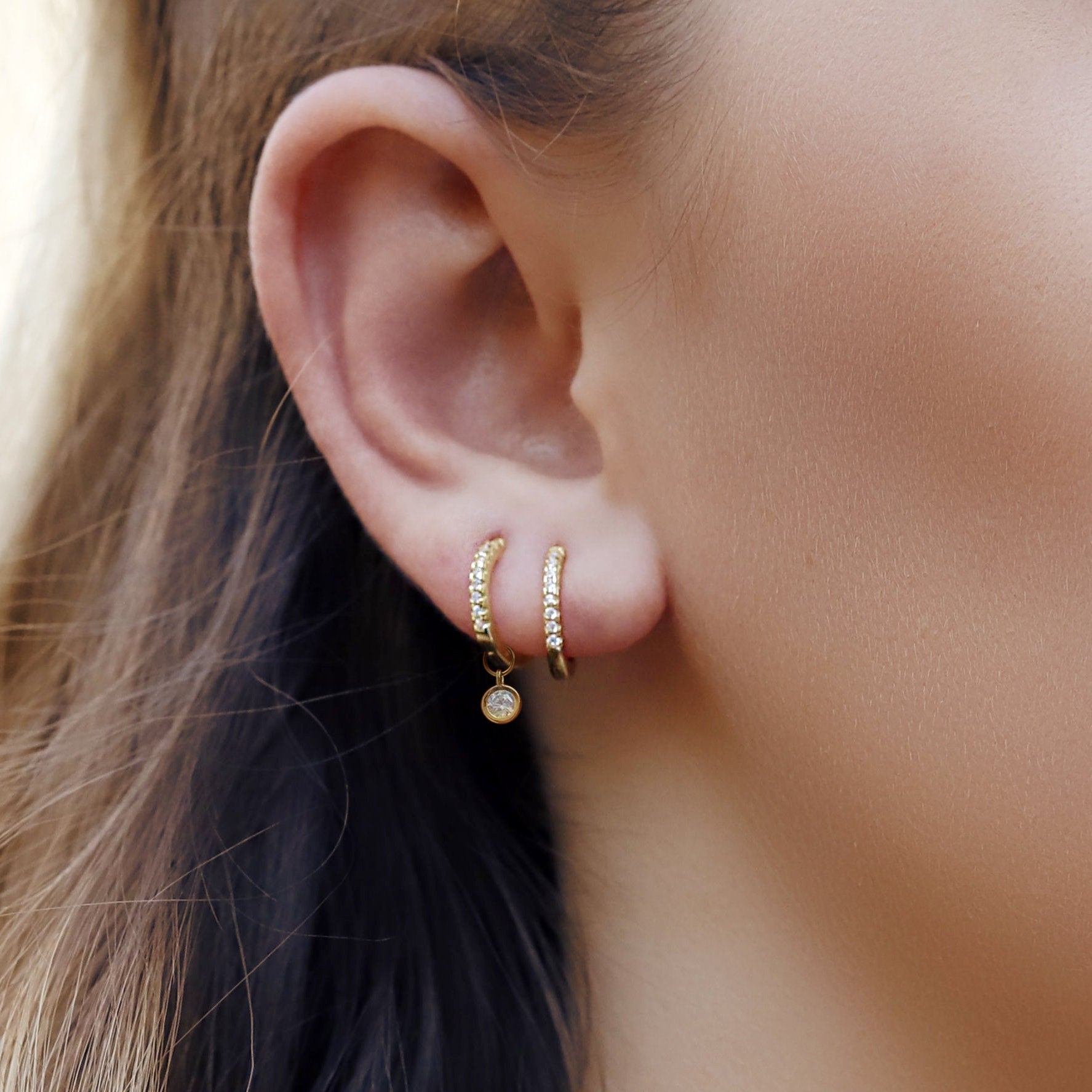 Huggie Hoop Earrings • gold conch hoop • cartilage hoop • hoop earrings • silver pave ring hoop • tragus hoop • small helix hoop