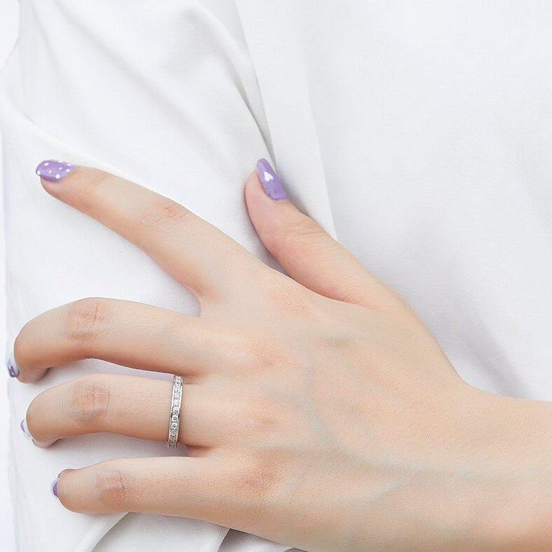 Claire - Full Round CZ Stone Ring - Engagement Eternity Matching Band - Wedding Band - Anniversary Ring - Valentine's Day Gift