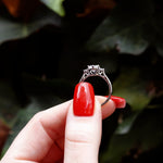 Sterling silver AJJ Tridget bridal engagement ring with intricate design, perfect as a promise or wedding ring for women.
