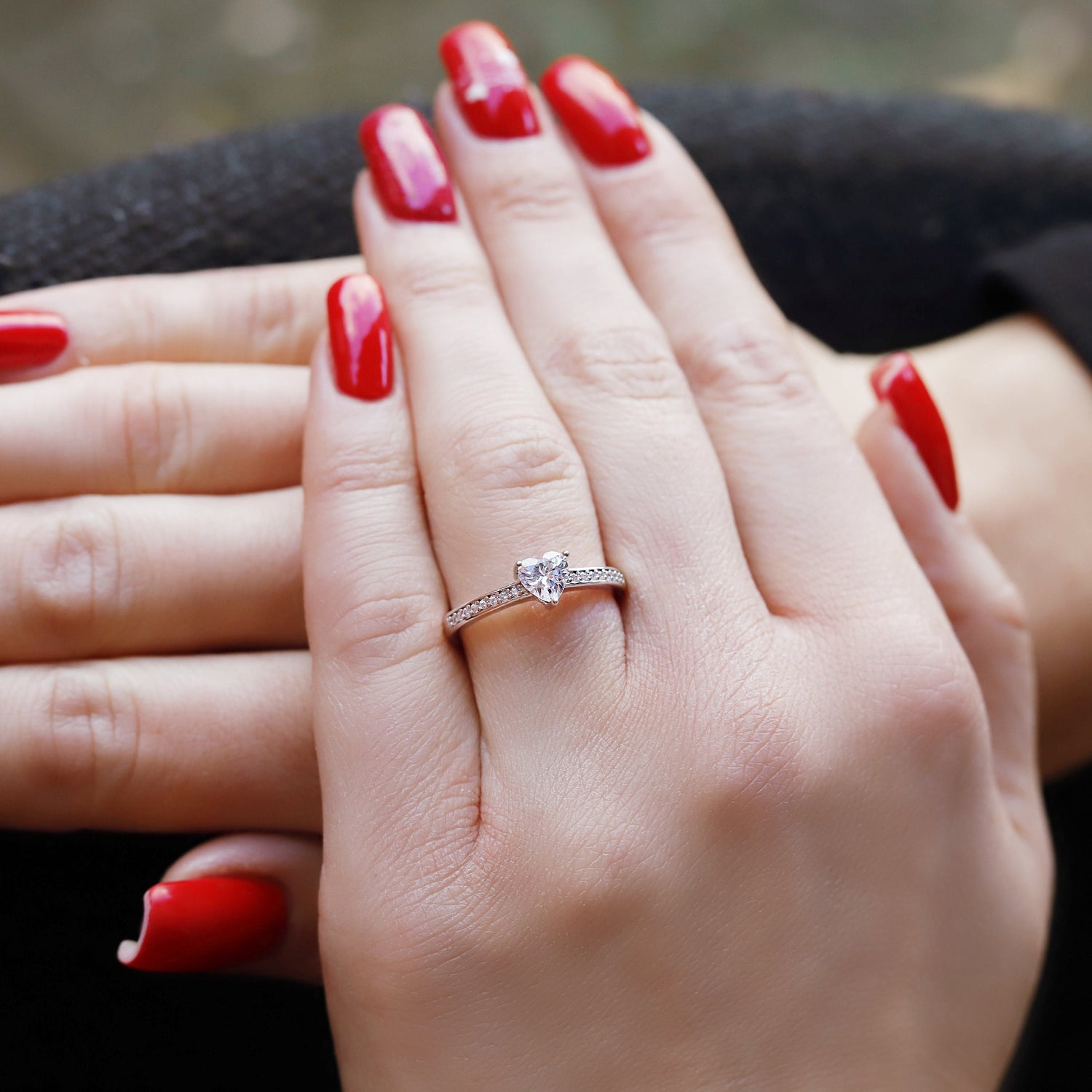 Jasmine - 925 Sterling Silver Heart Cubic Zirconia Stone Man Made Diamond Simulants, Bridal Ring for Women