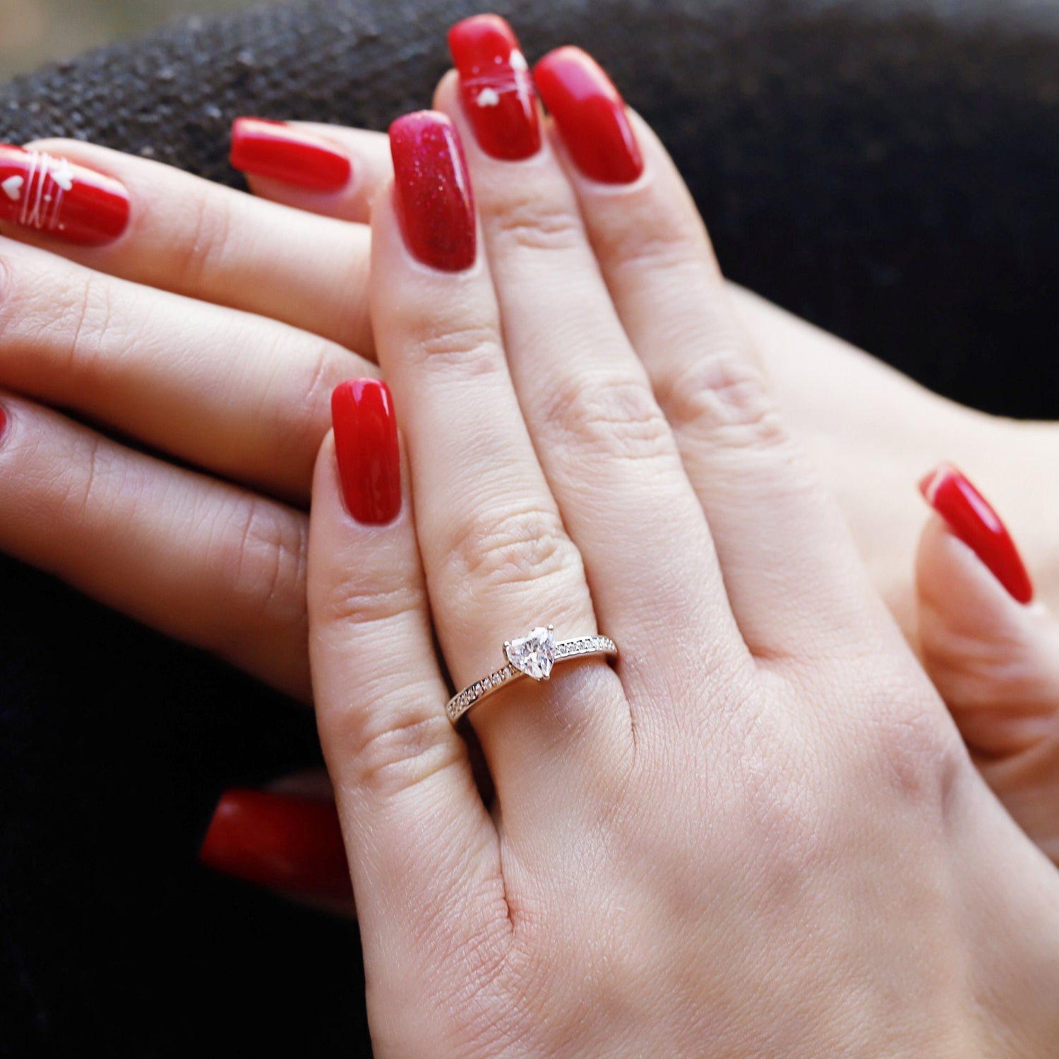 Jasmine - 925 Sterling Silver Heart Cubic Zirconia Stone Man Made Diamond Simulants, Bridal Ring for Women