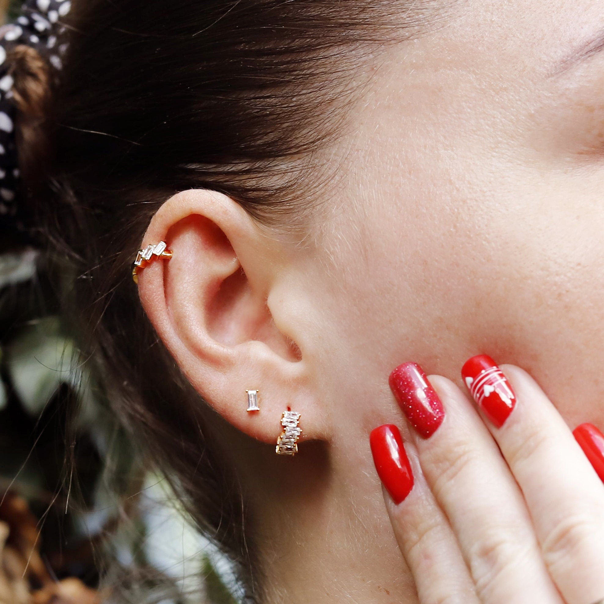 Tiny Huggie Hoop Earrings, Baguette Huggie Hoop Earrings, Dainty Hoop Earrings,Dainty Huggies, 18K Gold Plated Hoops,Sterling Silver Huggies