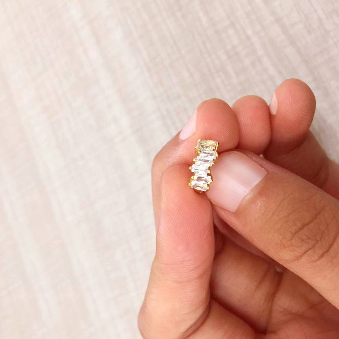 Tiny Huggie Hoop Earrings, Baguette Huggie Hoop Earrings, Dainty Hoop Earrings,Dainty Huggies, 18K Gold Plated Hoops,Sterling Silver Huggies