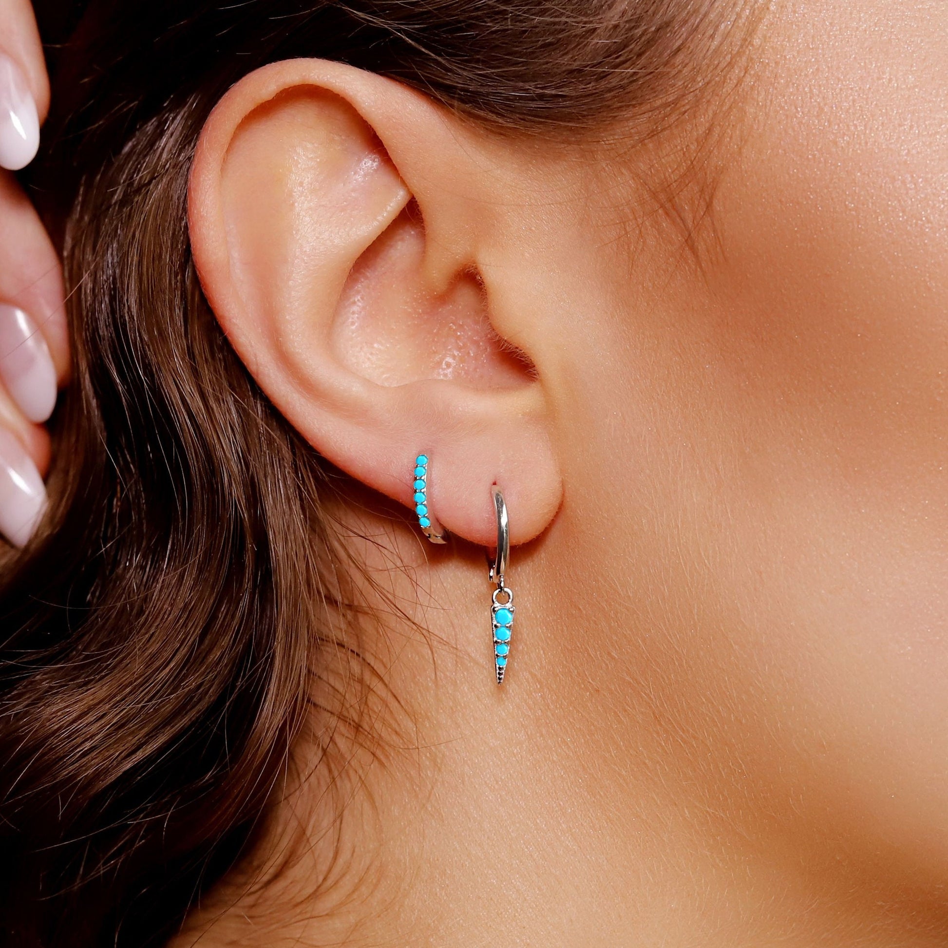 Huggie Hoop Earrings • gold turquoise hoop • cartilage hoop • hoop earrings • silver pave ring hoop • tragus hoop • small helix hoop