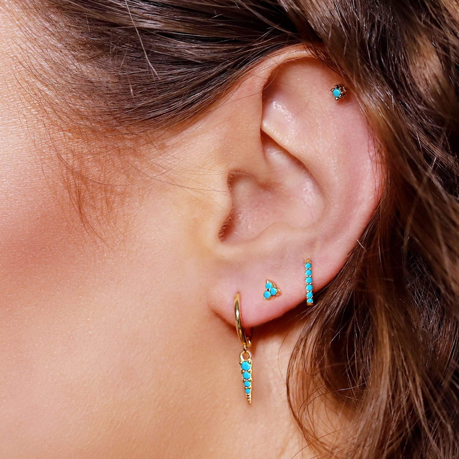Huggie Hoop Earrings • gold turquoise hoop • cartilage hoop • hoop earrings • silver pave ring hoop • tragus hoop • small helix hoop