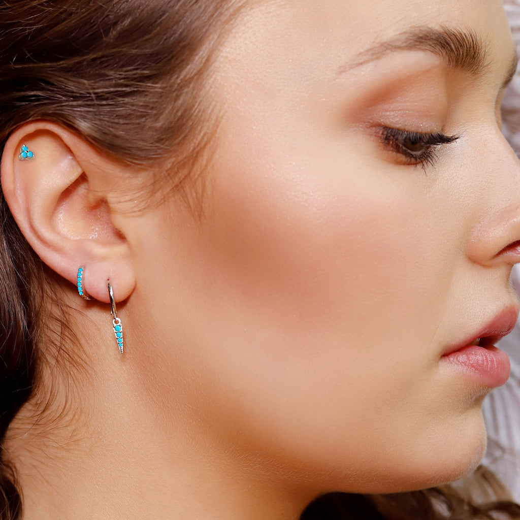 Huggie Hoop Earrings • gold turquoise hoop • cartilage hoop • hoop earrings • silver pave ring hoop • tragus hoop • small helix hoop