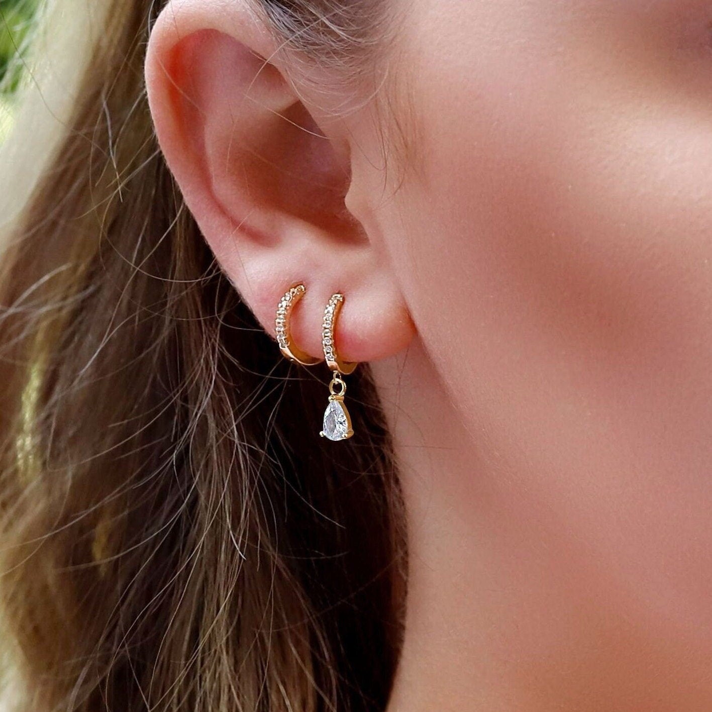 CATHY-Tiny Huggie Hoop Earrings,CZ Huggie Hoop Earrings,Dainty CZ Hoop Earrings,Dainty Tiny Huggies,18K Gold Plated Hoops,Sterling Silver Huggies