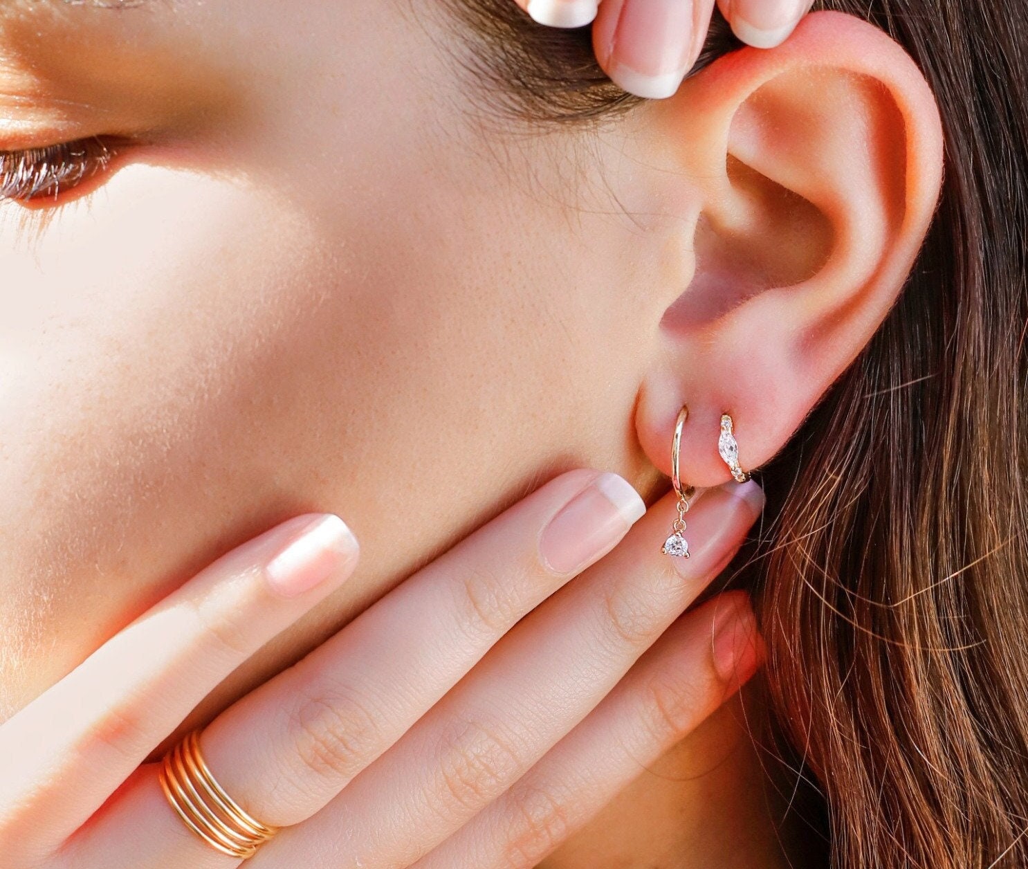 Small Marquise Huggie Hoop Earrings, Huggie Hoop Earrings, Dainty Hoop Earrings, Tiny Huggies,18K Gold Plated Hoops, Sterling Silver Huggies