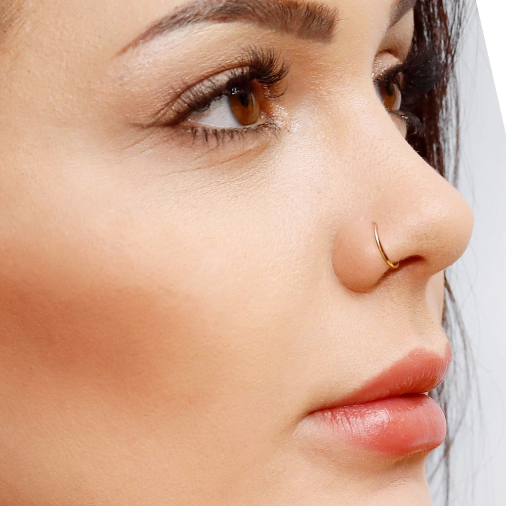 Gold Nose Ring, Nose Piercing, 18k Gold Plated Nose Ring, Silver Nose Ring Hoop, Thin Nose Piercing Jewelry, Small Nose Ring, 6mm, 7mm ,8mm