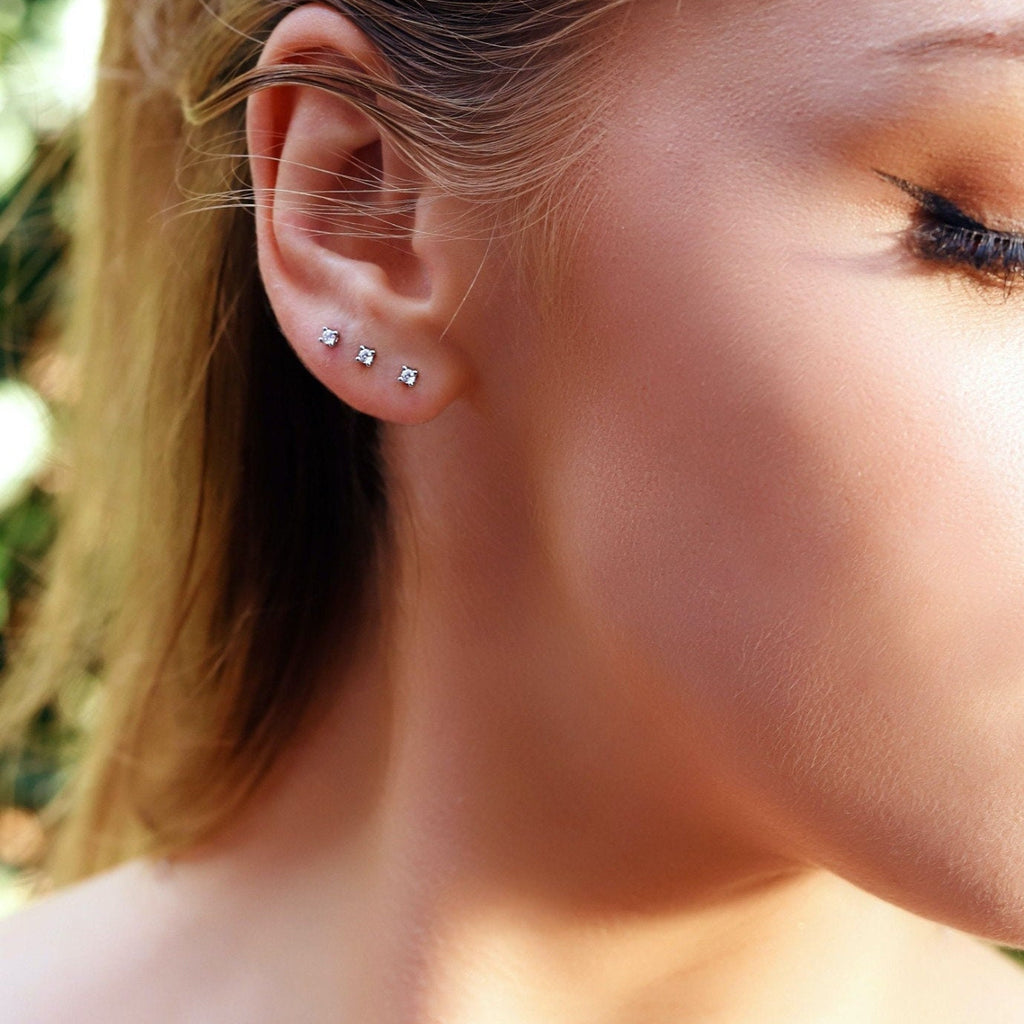 Tiny Stud Earrings - Round Minimalist Earrings - Minimalist Earrings Set- CZ Studs - CZ Tiny Earrings - Earrings Sets for Multiple Piercings