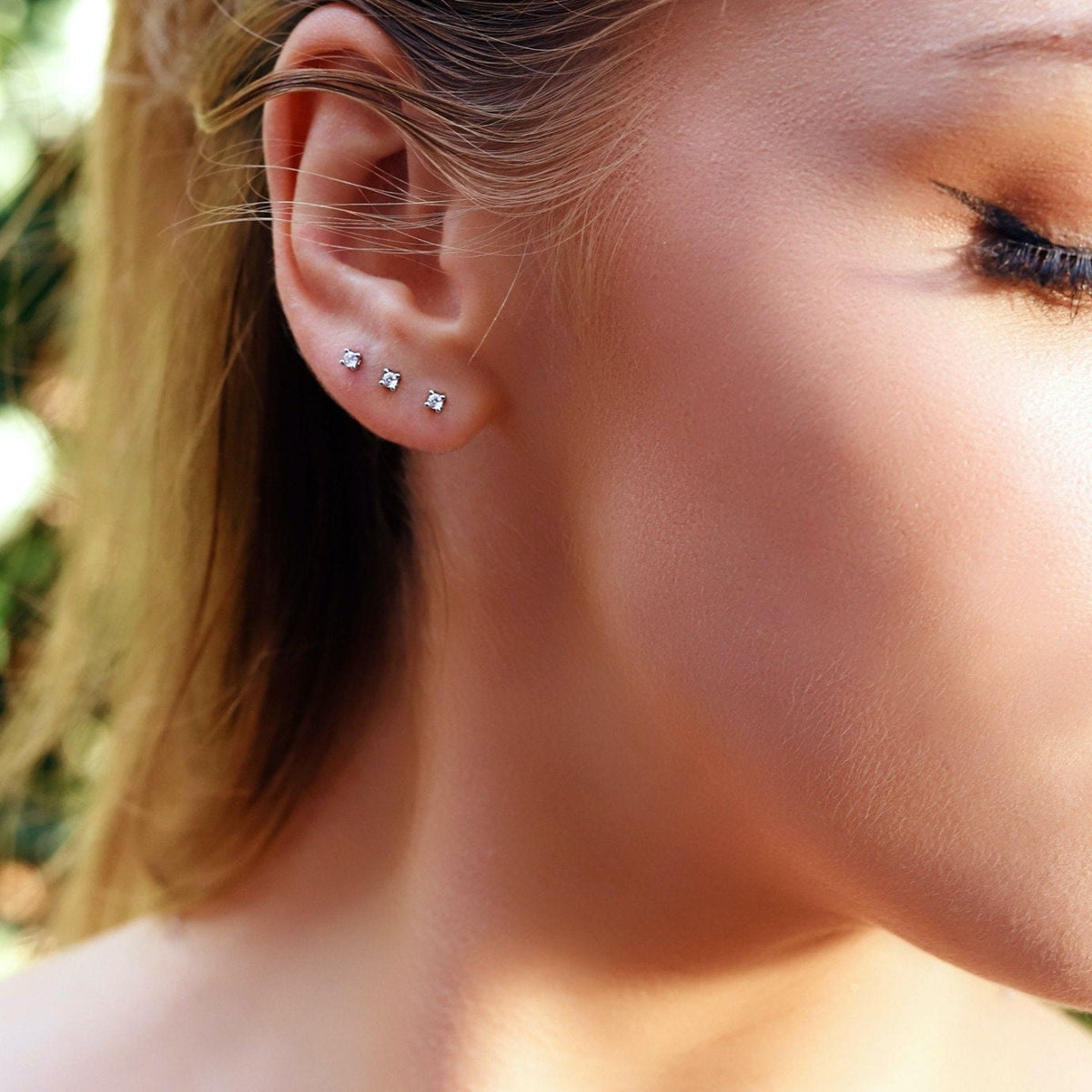 Tiny Stud Earrings - Round Minimalist Earrings - Minimalist Earrings Set- CZ Studs - CZ Tiny Earrings - Earrings Sets for Multiple Piercings