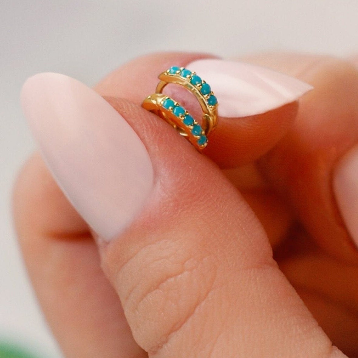 Tiny Huggie Hoop Earrings,Turquoise Huggie Hoop Earrings,Dainty Hoop Earrings,Dainty Huggies, 18K Gold Plated Hoops,Sterling Silver Huggies