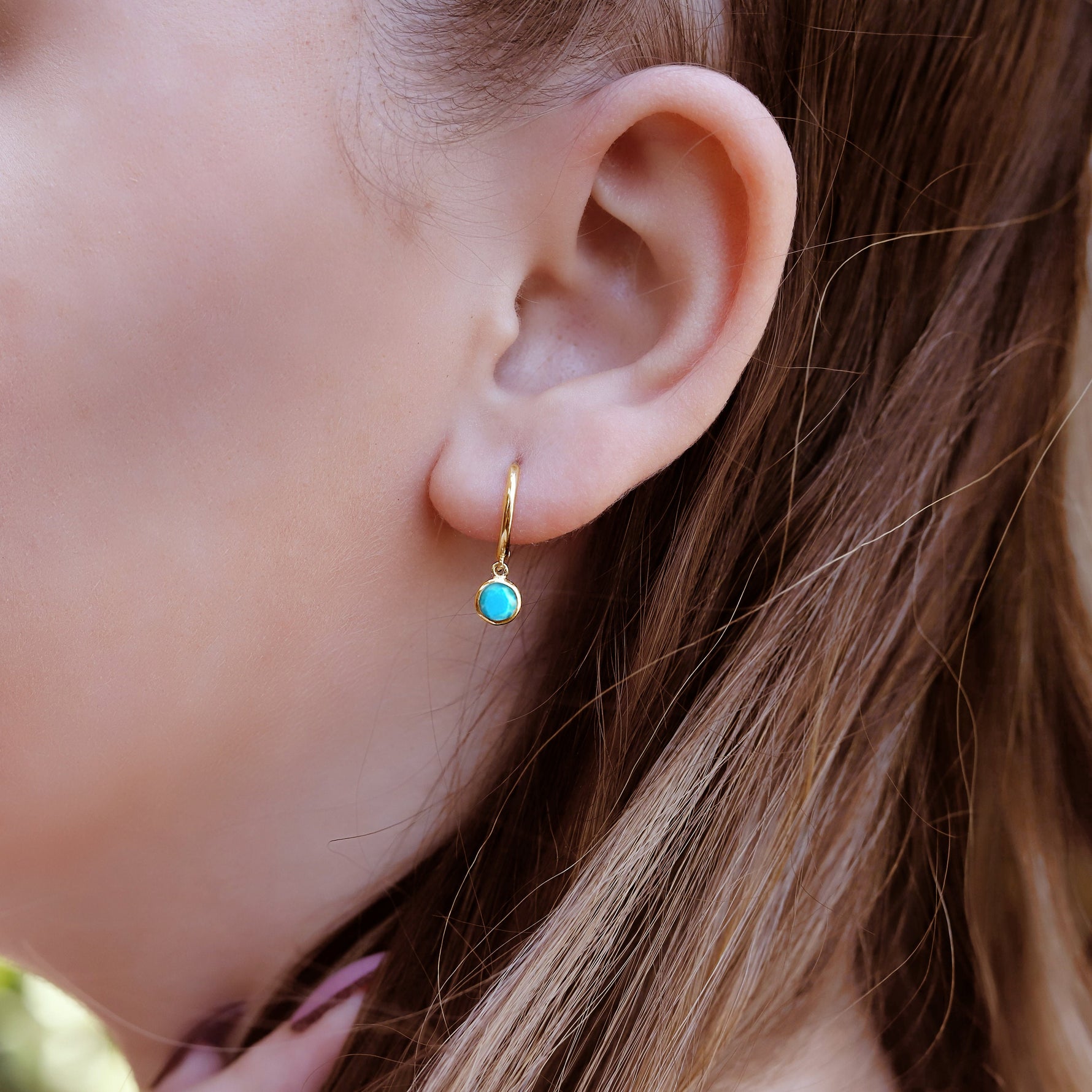 AJJ gold and turquoise hoop earrings, cartilage and helix hoops, silver plain ring and tragus hoop, small stylish jewelry piece