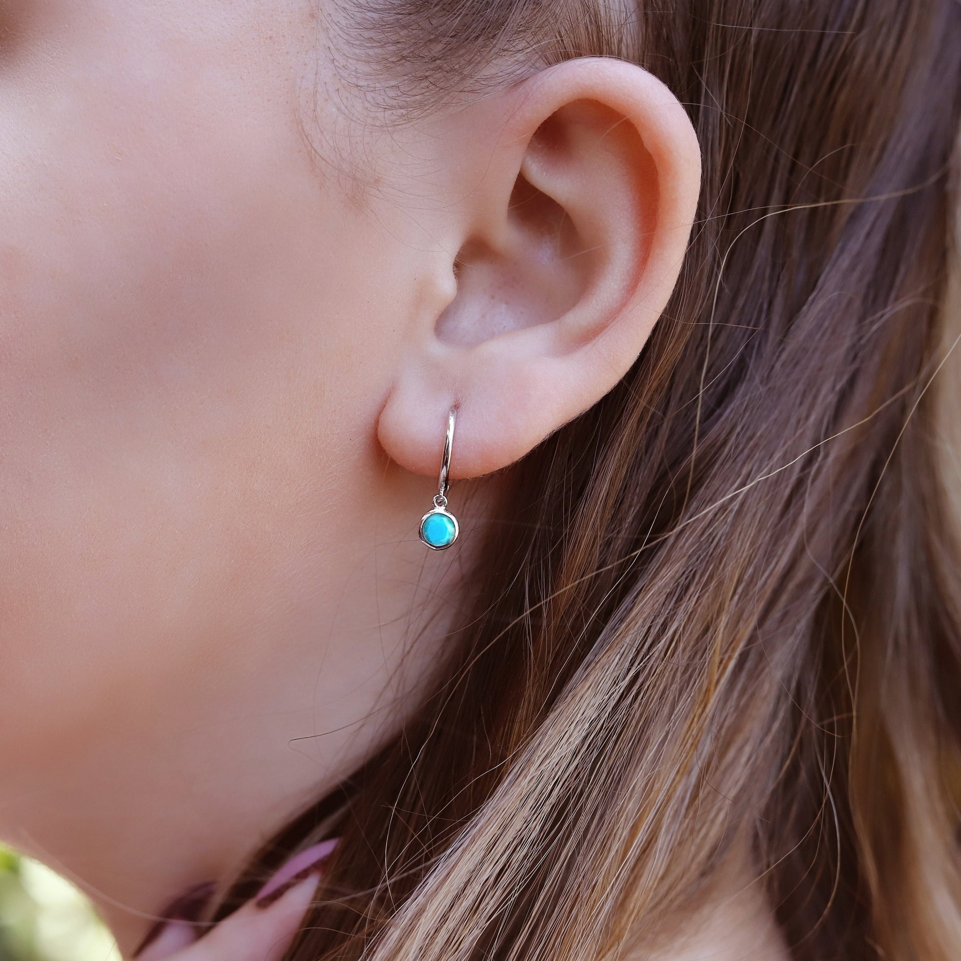Huggie Hoop Earrings • gold turquoise hoop • cartilage hoop • hoop earrings • silver plain ring hoop • tragus hoop • small helix hoop