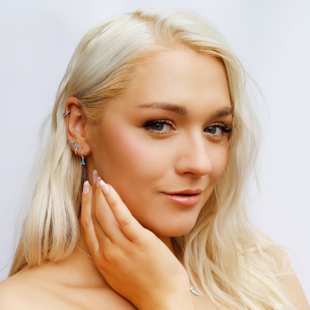 Huggie Hoop Earrings • gold turquoise hoop • cartilage hoop • hoop earrings • silver pave ring hoop • tragus hoop • small helix hoop