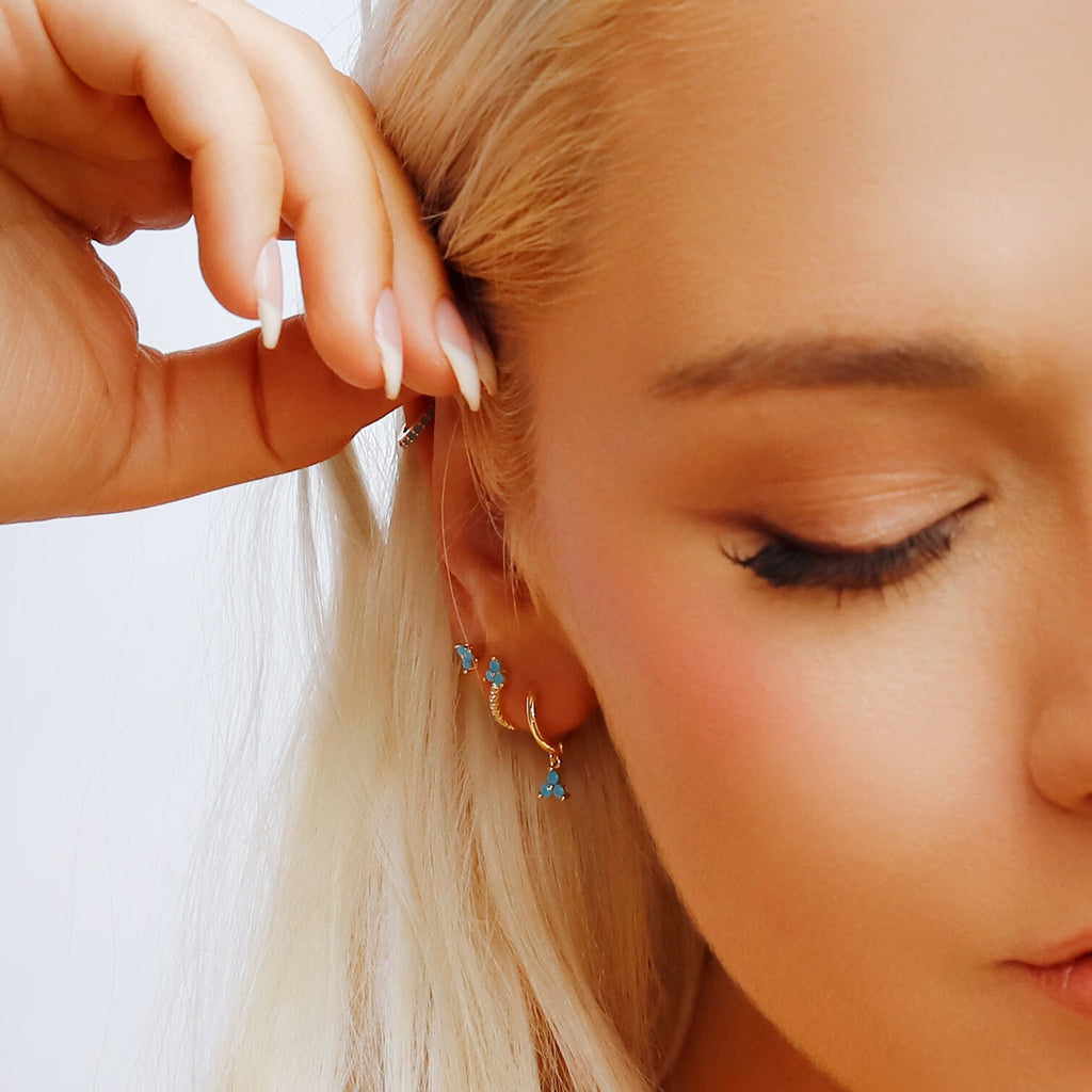 Huggie Hoop Earrings • gold turquoise hoop • cartilage hoop • hoop earrings • silver pave ring hoop • tragus hoop • small helix hoop
