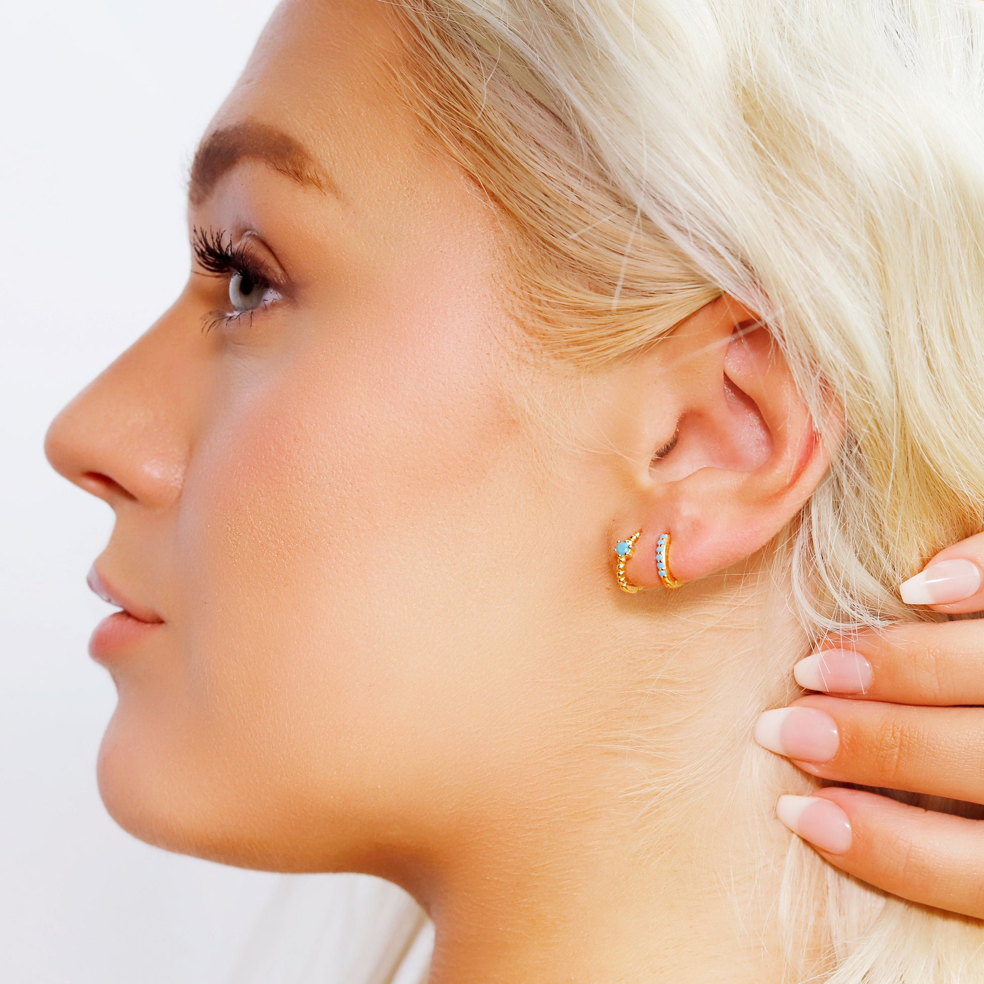 BRIDGET- Minimalist Huggie Hoops • small turquoise hoop earrings • Gold hoop earrings • dainty bead hoops • silver hoops • huggie hoop earrings