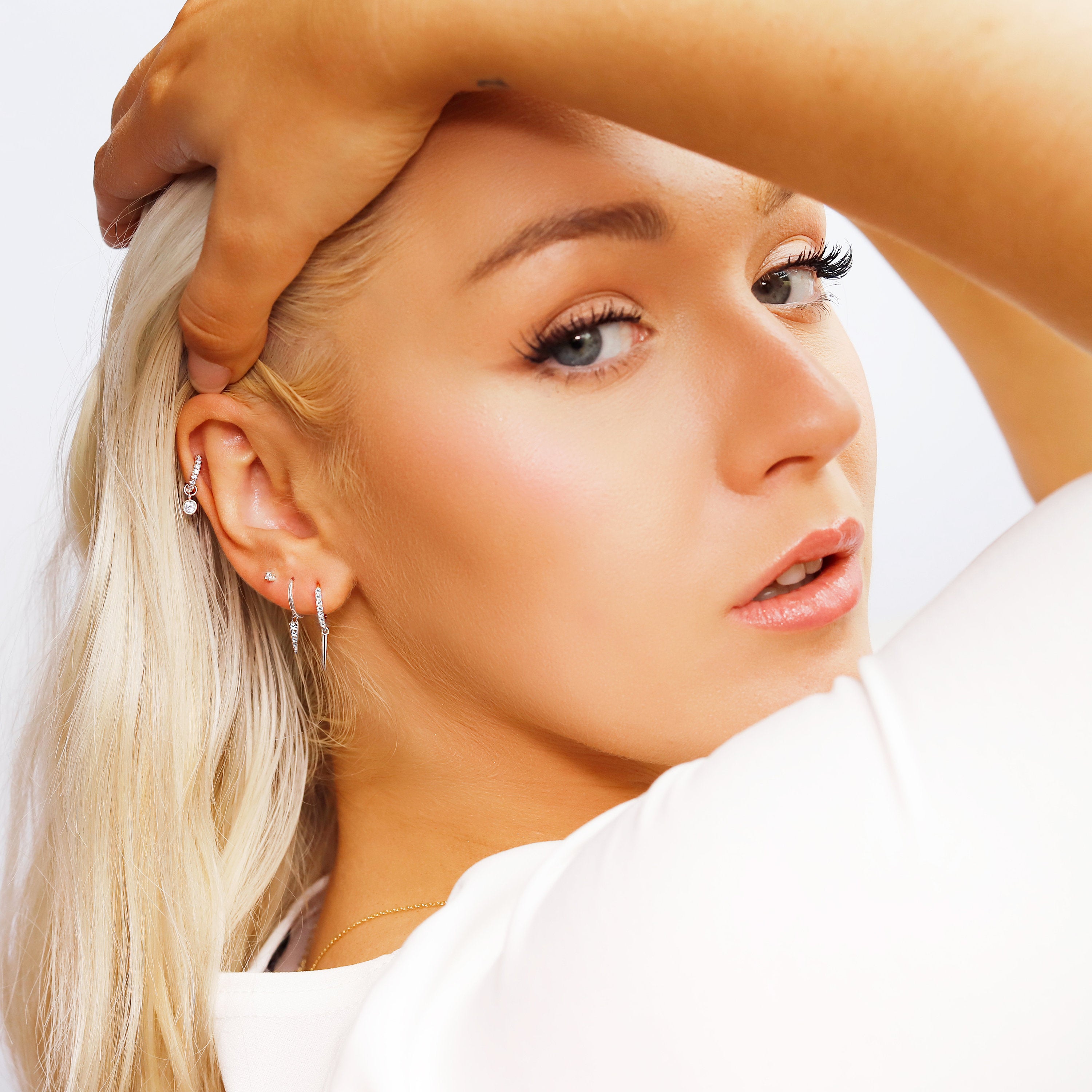 Huggie Hoop Earrings • gold spike hoop • cartilage hoop • hoop earrings • silver pave ring hoop • tragus hoop • small helix hoop