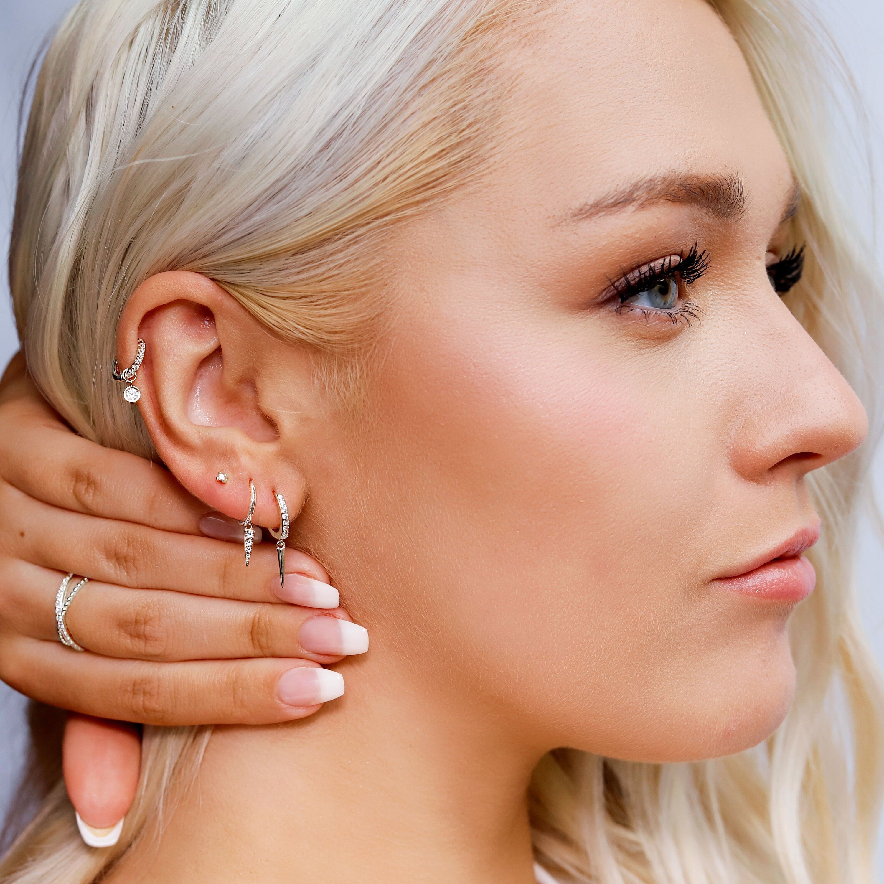 Huggie Hoop Earrings • gold spike hoop • cartilage hoop • hoop earrings • silver pave ring hoop • tragus hoop • small helix hoop