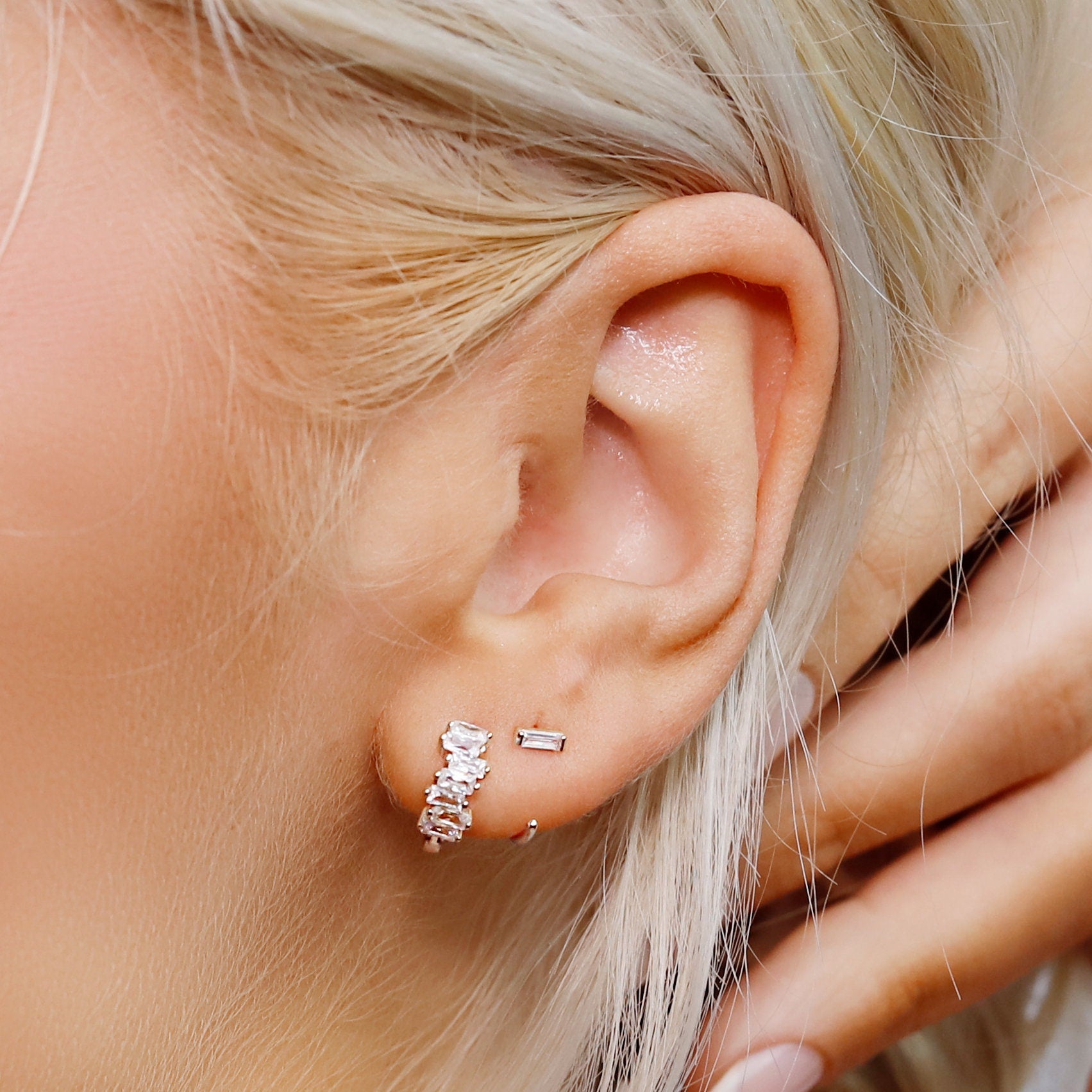 Huggie Hoop Earrings • gold irregular hoop • cartilage hoop • hoop earrings • silver baguette hoop • gold hoop • small helix hoop