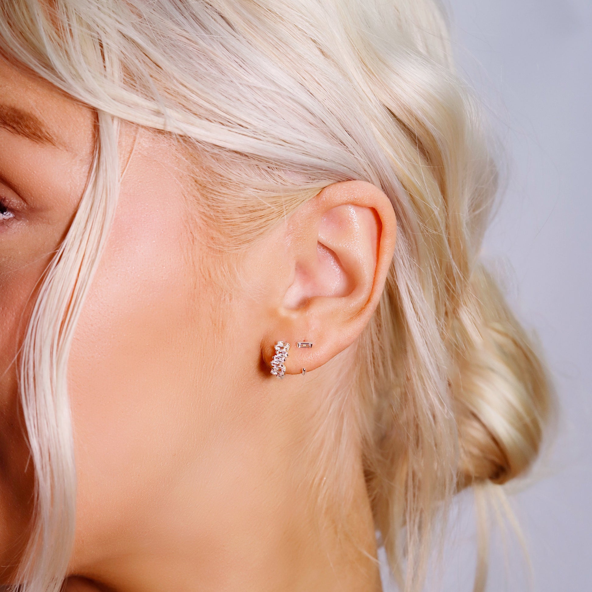 Huggie Hoop Earrings • gold irregular hoop • cartilage hoop • hoop earrings • silver baguette hoop • gold hoop • small helix hoop