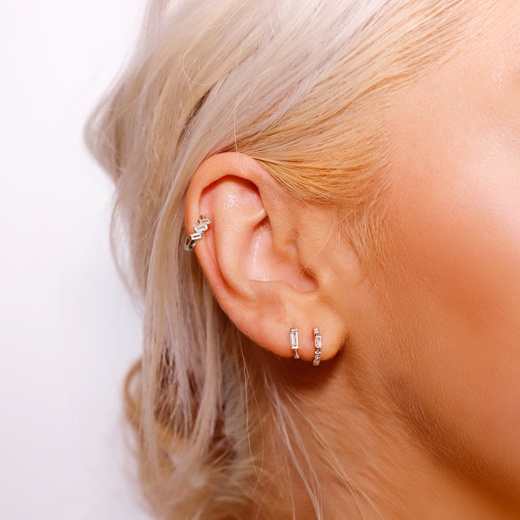 Huggie Hoop Earrings • gold baguette hoop • cartilage hoop • hoop earrings • silver huggie hoop • tiny hoop • small helix hoop