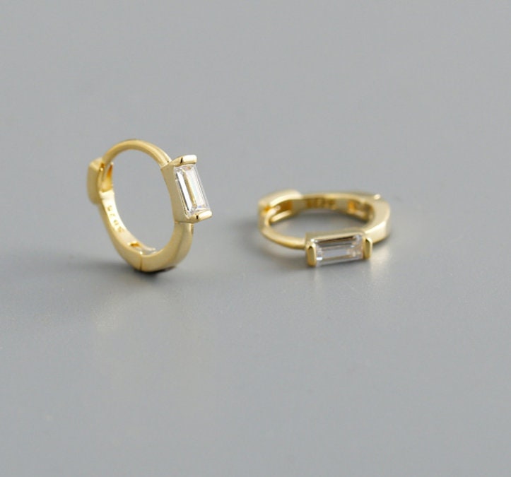 0.18 CT Solid gold moissanite huggie hoop outlet earrings, Diamond mini hoops, Minimal earrings, silver hoop, Helix hoop, Anniversary gift for her.