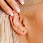 AJJ small gold stud earrings in 1.5mm, 2mm, or 3mm ball design, perfect dainty jewelry gift for her.