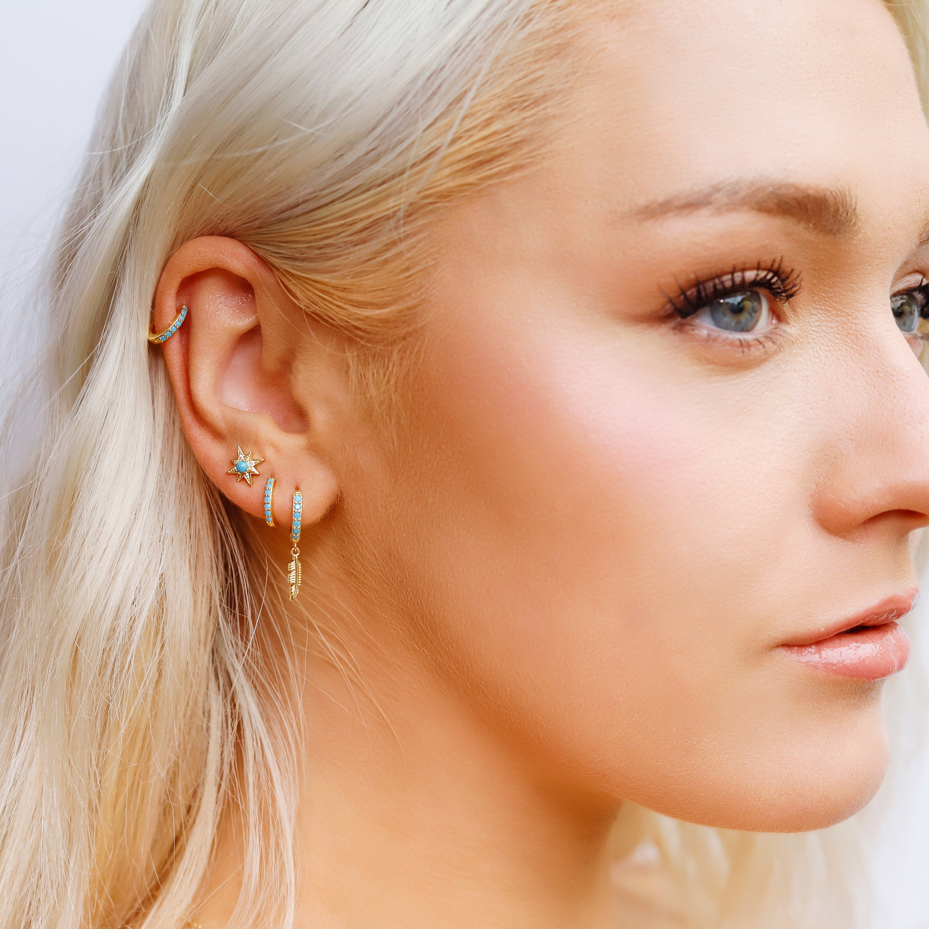 Tiny Huggie Hoop Earrings,Turquoise Huggie Hoop Earrings,Dainty Hoop Earrings,Dainty Huggies, 18K Gold Plated Hoops,Sterling Silver Huggies