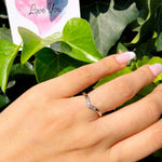 Silver wish ring by AJJ featuring love infinity symbol, stacking design, skinny sterling silver rings for bridesmaids or everyday wear.