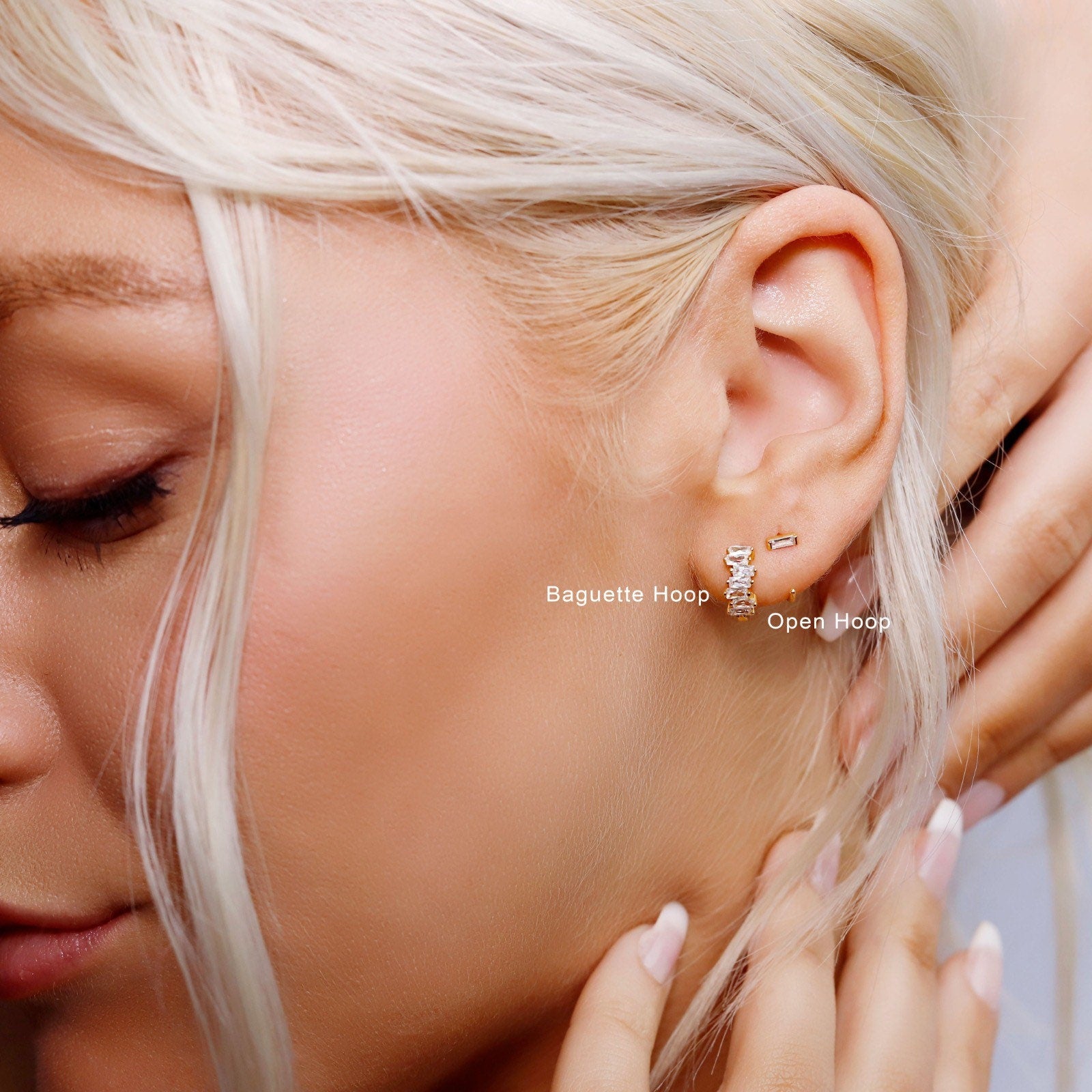 Huggie Hoop Earrings • gold irregular hoop • cartilage hoop • hoop earrings • silver baguette hoop • gold hoop • small helix hoop