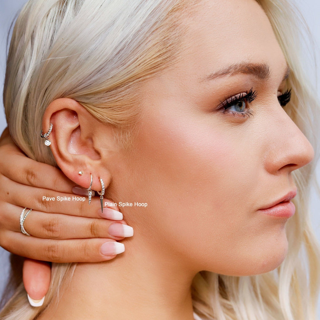 Huggie Hoop Earrings • gold spike hoop • cartilage hoop • hoop earrings • silver pave ring hoop • tragus hoop • small helix hoop