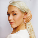 Sterling silver geometric minimalist stud earrings by AJJ, featuring simple, dainty gold and silver designs for women.