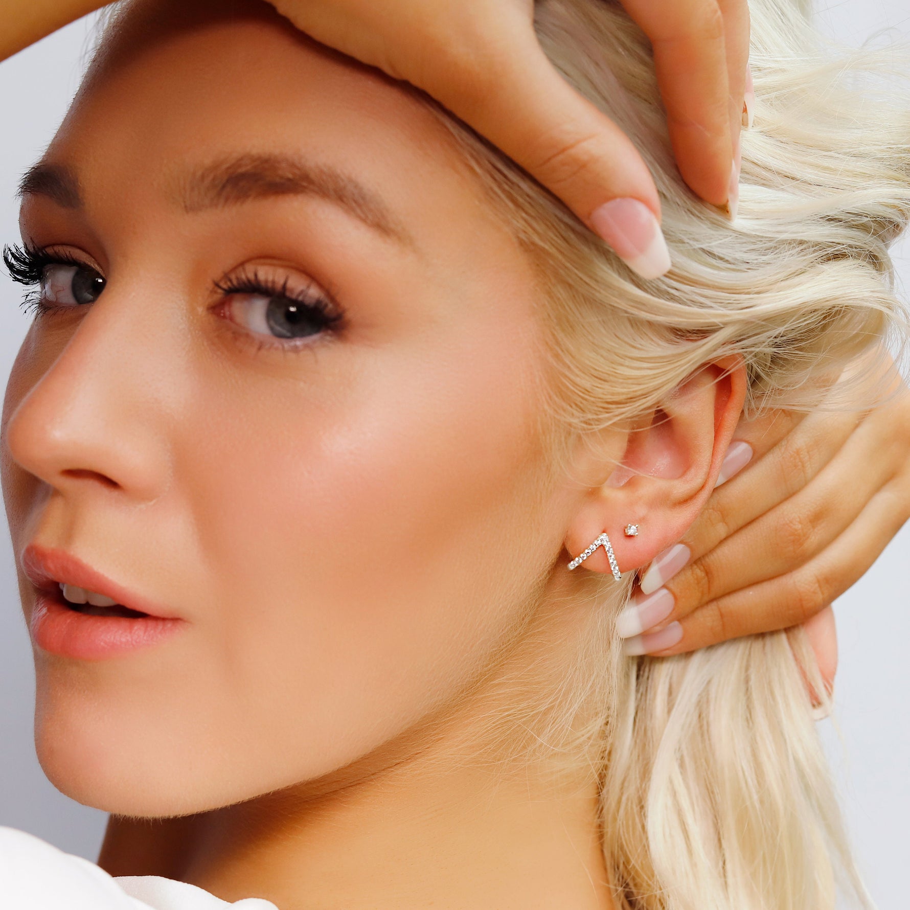 Sterling silver and gold minimalist geometric stud earrings by AJJ, dainty and simple jewelry for women.