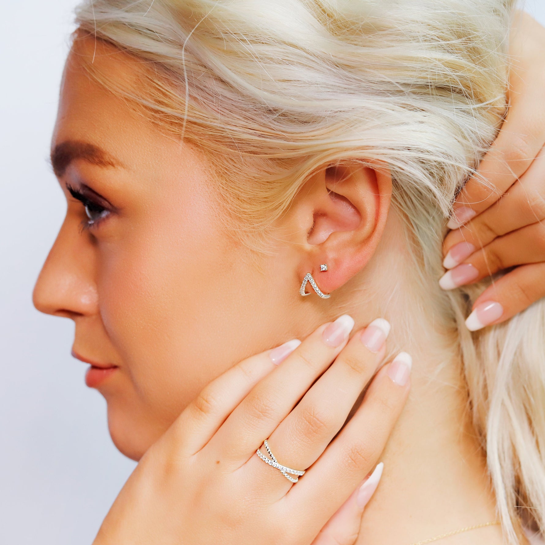 Sterling silver and gold minimalist geometric stud earrings by AJJ, dainty and simple for everyday wear or gifts for her.