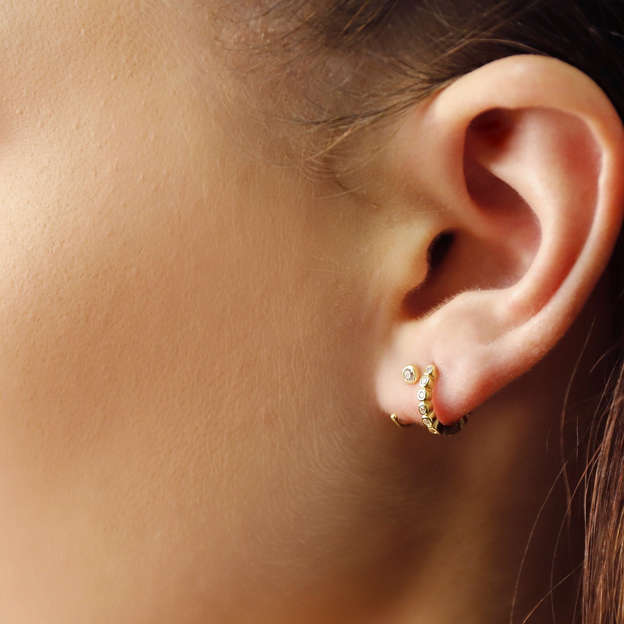 Classic Huggie hoops • 3mm CZ earrings • Huggie Hoops • Huggie Earrings • Cartilage • Yellow Gold • Sterling Silver 925 • Simple Pave Hoops