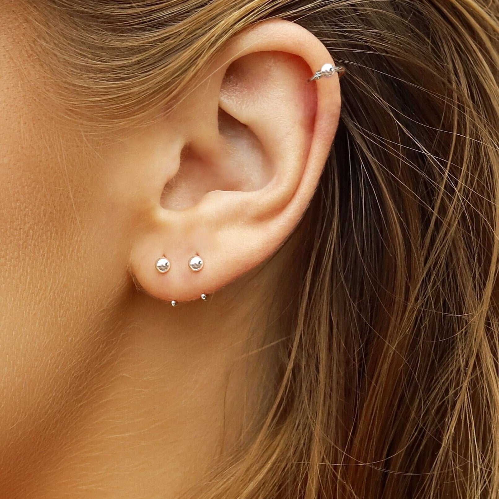 Classic Huggie hoops • 2.5/1.5 mm Ball earrings •Huggie Hoops • Earrings • Cartilage • Yellow Gold • Sterling Silver 925 • Simple Open Hoops