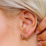 Sterling silver and gold minimalist geometric stud earrings by AJJ, dainty and simple jewelry perfect for everyday wear.