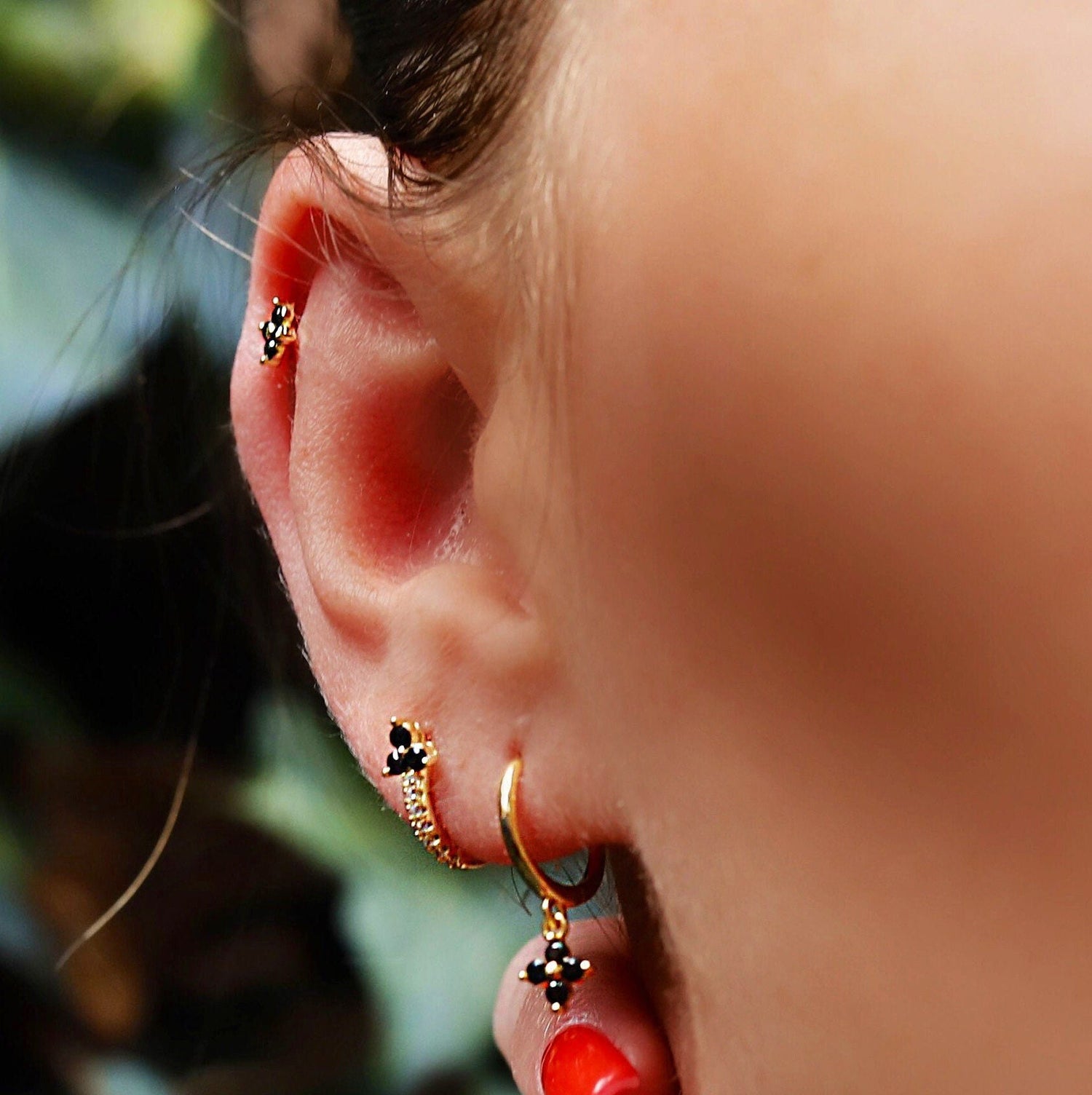 AJJ minimalist silver flower huggie hoops, small dainty hoop earrings with tiny floral design, perfect for subtle elegance.