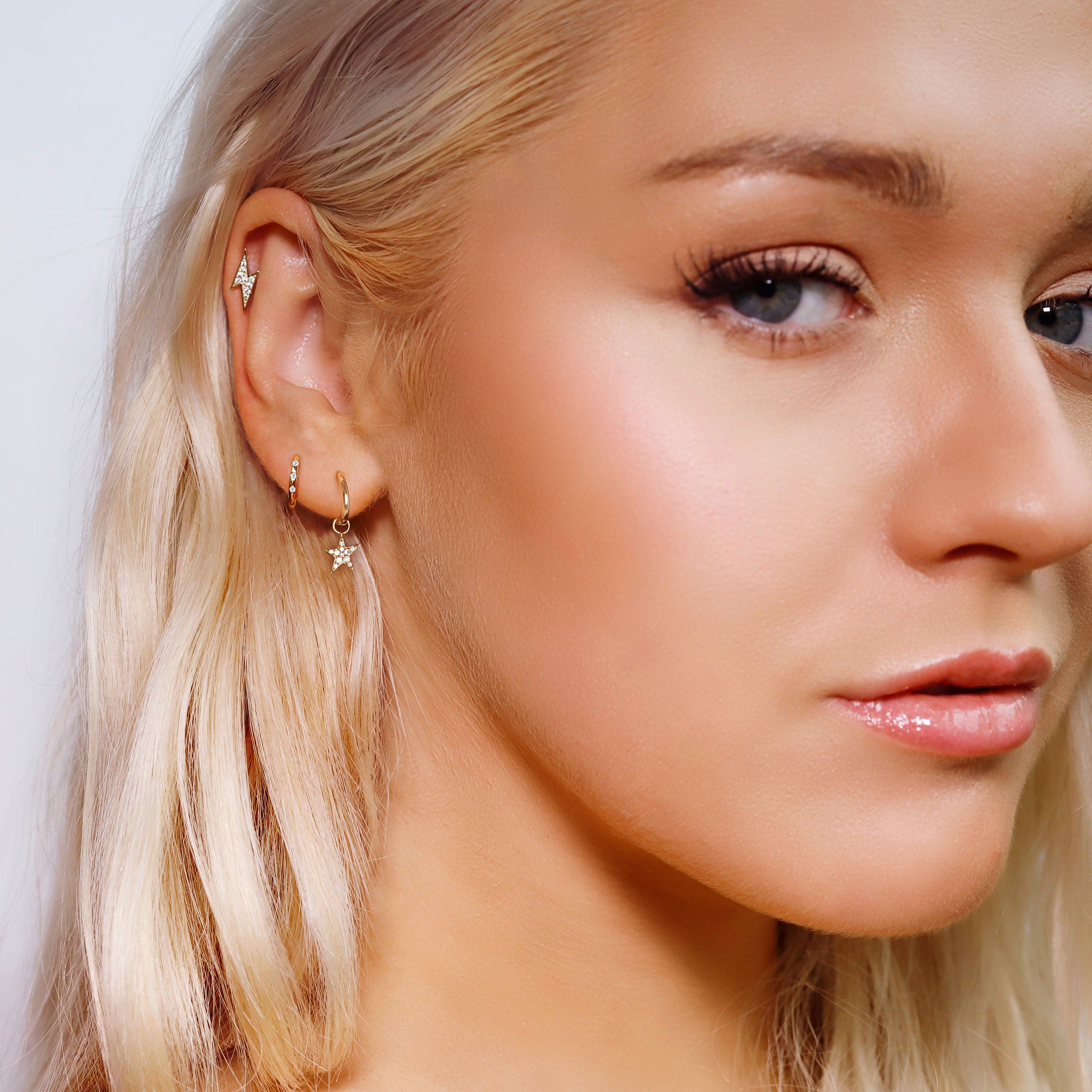 Star Huggie Hoop Earrings • gold star hoop • 18K gold plated earrings • hoop earrings • silver huggie earrings, silver hoop earrings, Silver