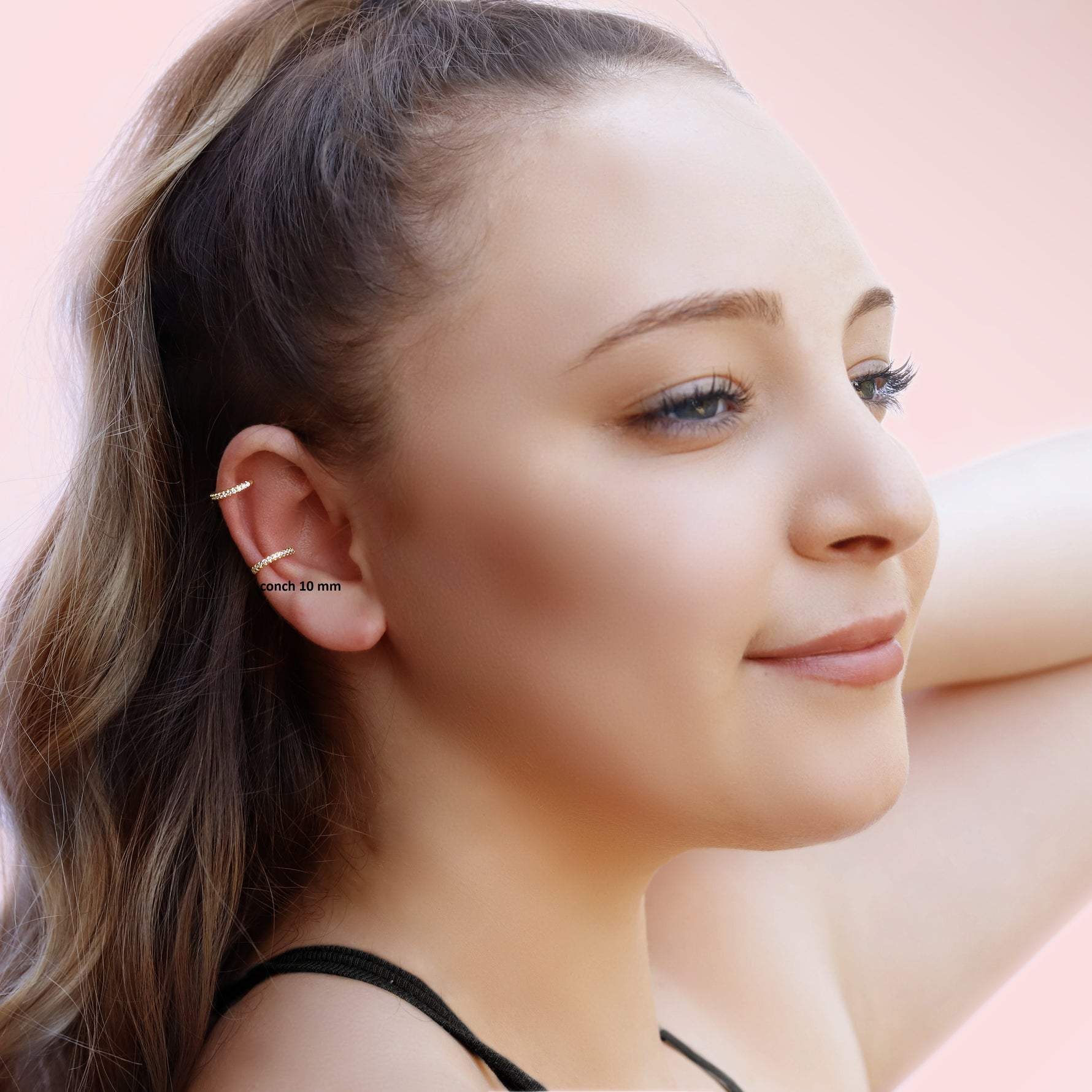 BETH- Huggie Hoop Earrings • gold conch hoop • cartilage hoop • hoop earrings • silver pave ring hoop • tragus hoop • small helix hoop - Amber James Jewellery
